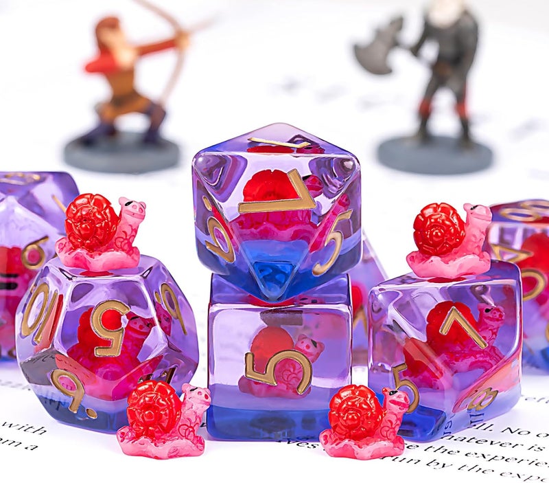 weyano DND Resin Snail Dice Set, Red D&D Polyhedral Dice for Dungeons and Dragons RPG, MTG Role Playing Games D and D Dice 7pc D20 D12 D10 D8 D6 D4 - Image 3